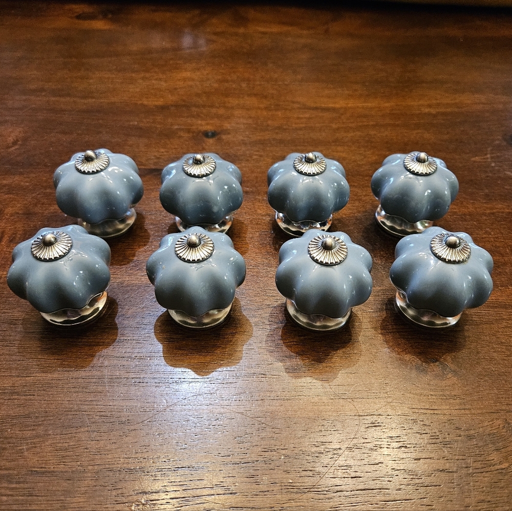 Set of 8 Dusty Blue Pumpkin Cabinet Knobs